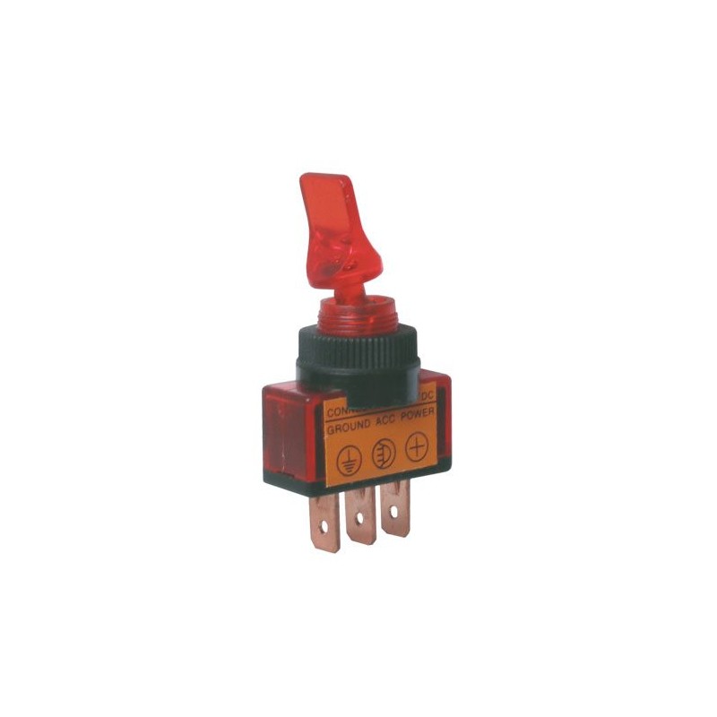 Prepínač páčkový 2pol./3pin ON-OFF 12VDC prosv. červený