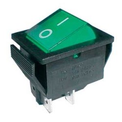 Prepínač kolískový 2pol./4pin ON-OFF 250V/15A pros. zelený