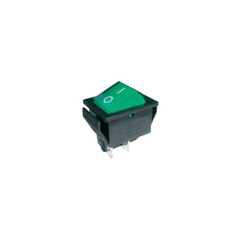 Prepínač kolískový 2pol./4pin ON-OFF 250V/15A pros. zelený