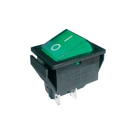 Prepínač kolískový 2pol./4pin ON-OFF 250V/15A pros. zelený