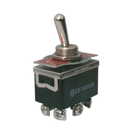 Prepínač páčkový 3pol./6pin ON-OFF-ON 250V/10A šroub.