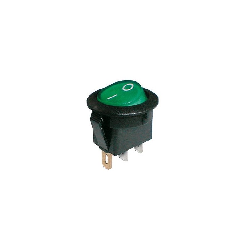 Prepínač kolískový okrúhly pros. 2pol./3pin ON-OFF 250V/6A zelený