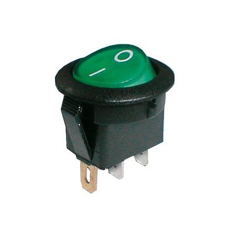 Prepínač kolískový okrúhly pros. 2pol./3pin ON-OFF 250V/6A zelený