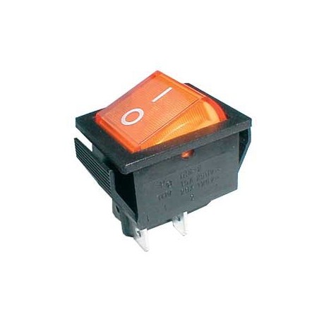 Prepínač kolískový 2pol./4pin ON-OFF 250V/15A pros. žltý