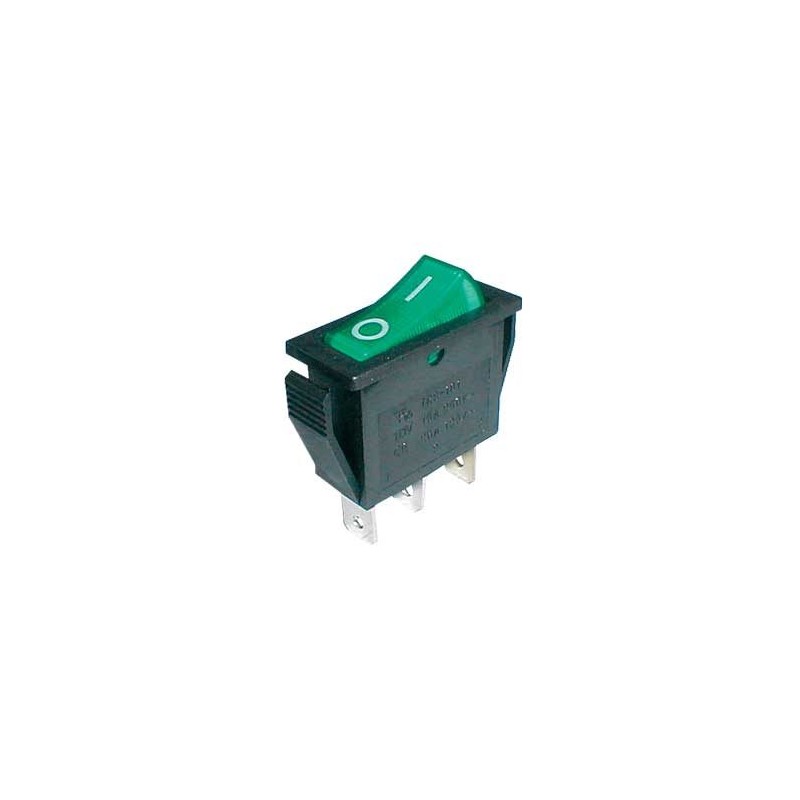 Prepínač kolískový 2pol./3pin ON-OFF 250V/15A pros. zelený