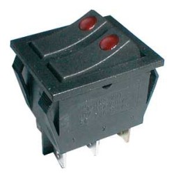 Prepínač kolískový 2x(2pol./3pin) ON-OFF 250V/15A pros. bod R
