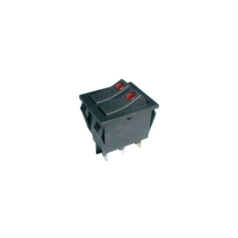 Prepínač kolískový 2x(2pol./3pin) ON-OFF 250V/15A pros. bod R