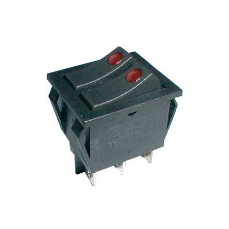 Prepínač kolískový 2x(2pol./3pin) ON-OFF 250V/15A pros. bod R