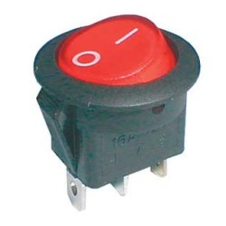Prepínač kolískový okrúhly pros. 2pol./3pin ON-OFF 16A/12VDC červený