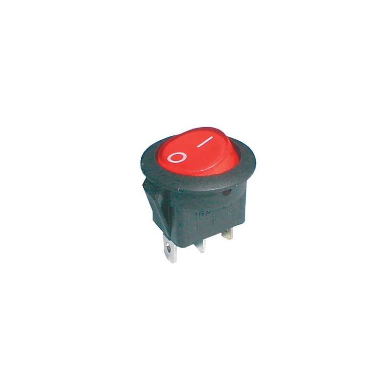 Prepínač kolískový okrúhly pros. 2pol./3pin ON-OFF 16A/12VDC červený