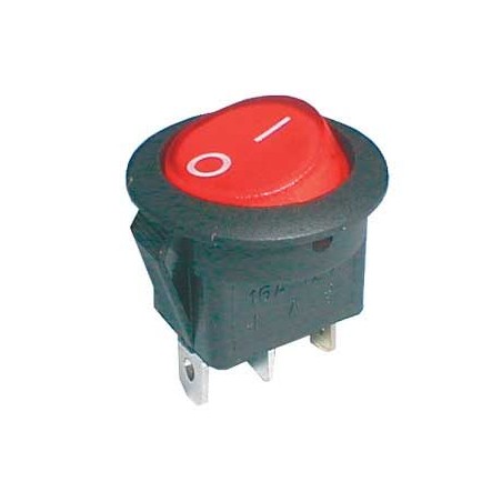 Prepínač kolískový okrúhly pros. 2pol./3pin ON-OFF 16A/12VDC červený
