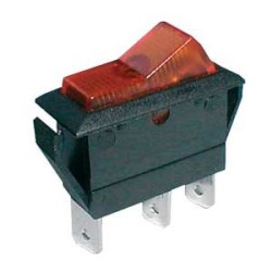 Prepínač kolískový 2pol./3pin ON-OFF 20A/12VDC pros. žltý