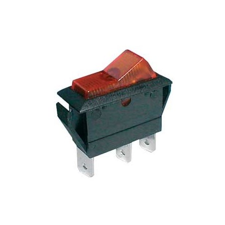 Prepínač kolískový 2pol./3pin ON-OFF 20A/12VDC pros. žltý