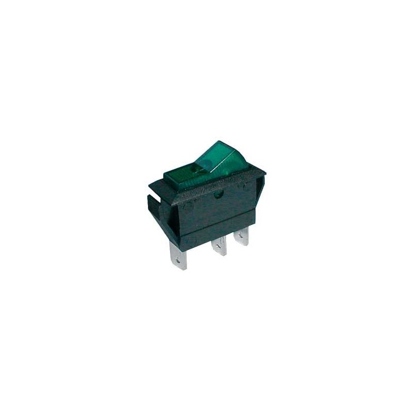 Prepínač kolískový 2pol./3pin ON-OFF 20A/12VDC pros. zelený