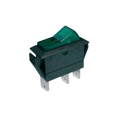Prepínač kolískový 2pol./3pin ON-OFF 20A/12VDC pros. zelený