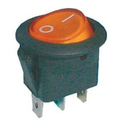Prepínač kolískový okrúhly pros. 2pol./3pin ON-OFF 16A/12VDC žltý