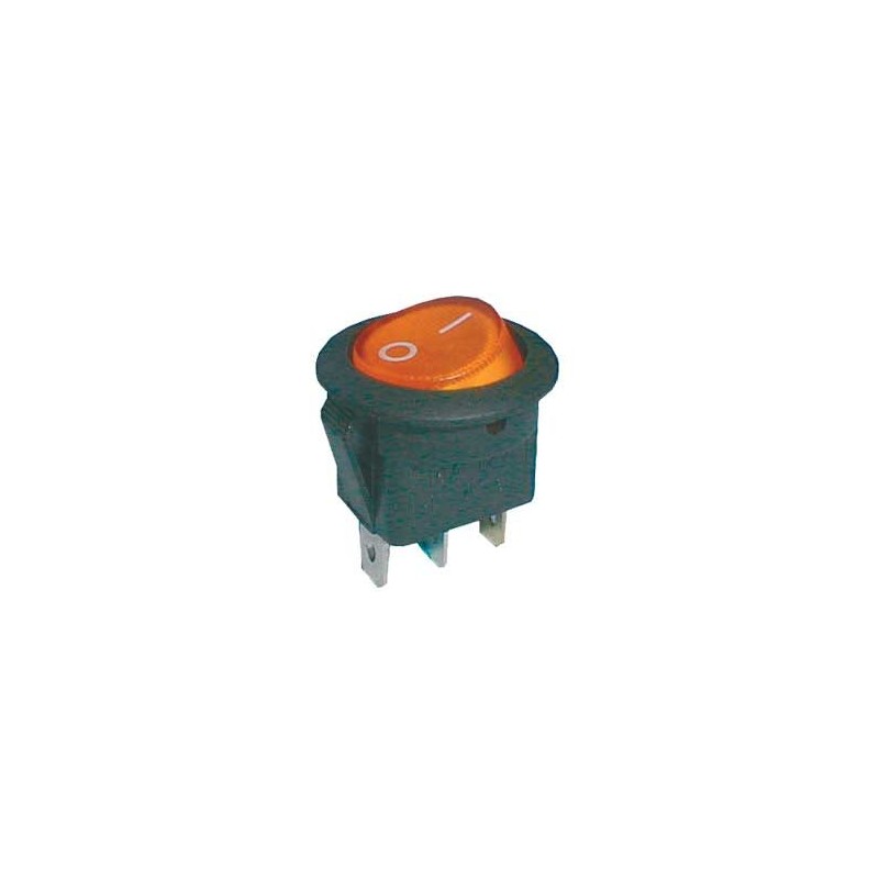 Prepínač kolískový okrúhly pros. 2pol./3pin ON-OFF 16A/12VDC žltý