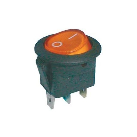 Prepínač kolískový okrúhly pros. 2pol./3pin ON-OFF 16A/12VDC žltý
