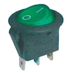 Prepínač kolískový okrúhly pros. 2pol./3pin ON-OFF 16A/12VDC zelený