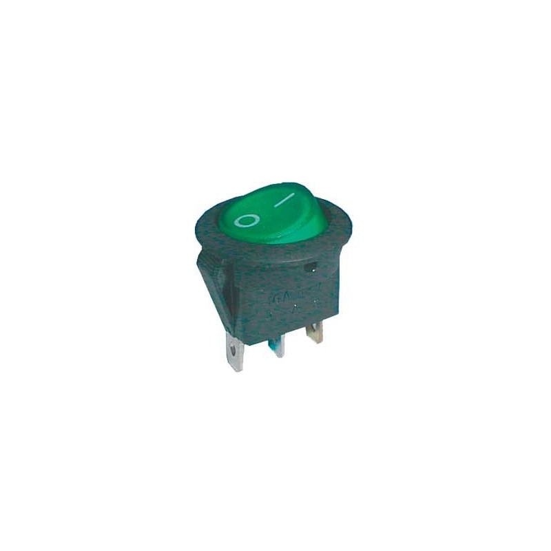 Prepínač kolískový okrúhly pros. 2pol./3pin ON-OFF 16A/12VDC zelený