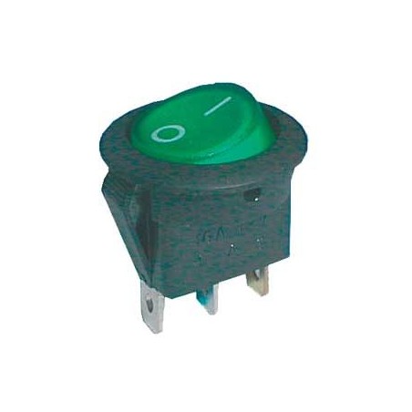Prepínač kolískový okrúhly pros. 2pol./3pin ON-OFF 16A/12VDC zelený