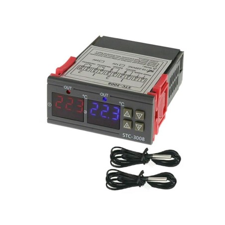 Digitálny termostat duálny STC-3008 rozsah -55~120°C, 230V AC