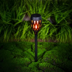 LED solárna lampa – zapichovacia / nástenná / voľne stojaca – efekt plameňa – 12 LED – 90 x 410 mm