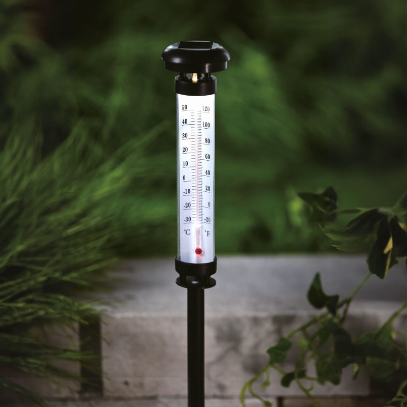 Solárny záhradný teplomer - studená biela LED - 6,3 x 44,5 cm