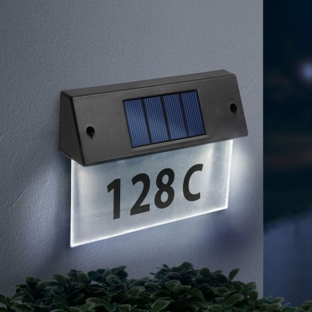 Solárne osvetlenie čísla domu - priehľadné plexi - studená biela LED - 22 x 16,5 x 5 cm