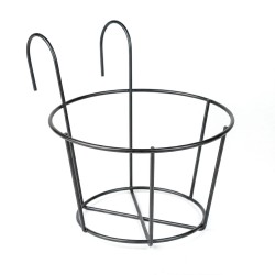 Kovový kôš na zavesenie na balkónové zábradlie – na upevnenie kvetináčov – 18 cm – čierny
