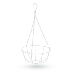 Zavesiteľný kovový košík - ku kvetináčom - 25 cm - biely
