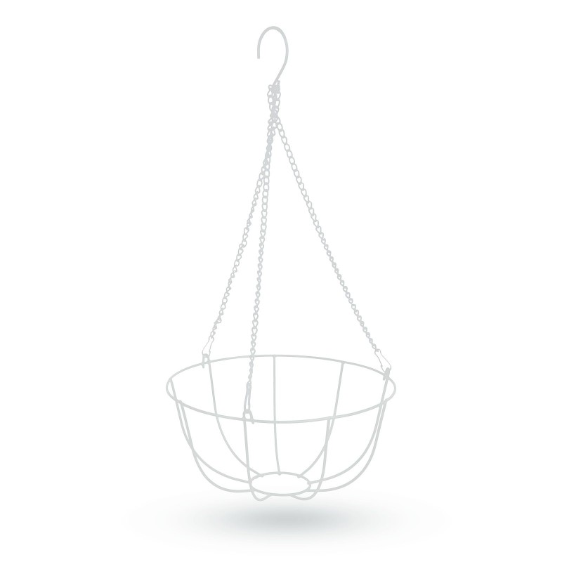 Zavesiteľný kovový košík - ku kvetináčom - 25 cm - biely
