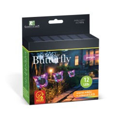 Zapichovacia solárna lampa – motýľ – fialový – 13 x 6,5 x 35 cm – teplá biela + farebné LED