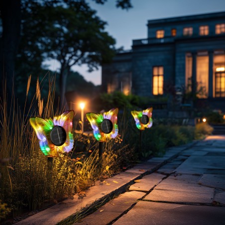 Zapichovacia solárna lampa – motýľ – žltý – 13 x 6,5 x 35 cm – teplá biela + farebné LED