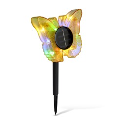 Zapichovacia solárna lampa – motýľ – žltý – 13 x 6,5 x 35 cm – teplá biela + farebné LED