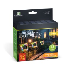 Zapichovacia solárna lampa – motýľ – žltý – 13 x 6,5 x 35 cm – teplá biela + farebné LED