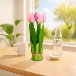 Umelá rastlina dekorácia - tulipán - ružová - 26 x 6,5 cm
