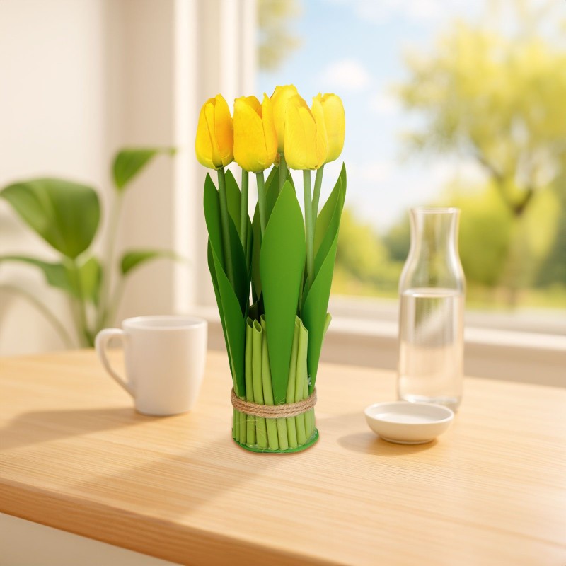 Dekoratívna umelá rastlina - tulipán - žltá - 26 x 6,5 cm
