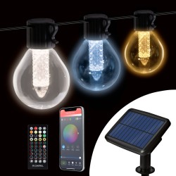 Smart solárna sveteľná reťaz - 15 ks bielych LED - nastaviteľná farebná teplota - 7,5 m - bluetooth