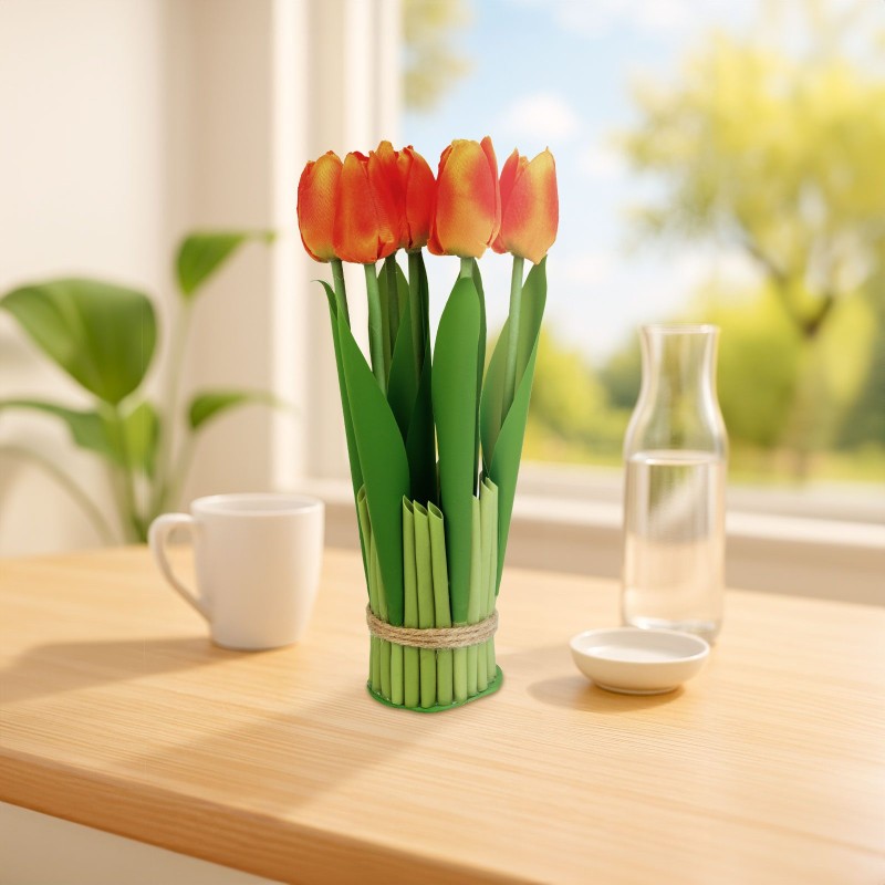 Umelá rastlina dekorácia - tulipán - oranžová - 26 x 6,5 cm