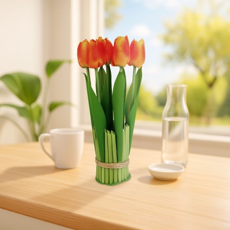 Umelá rastlina dekorácia - tulipán - oranžová - 26 x 6,5 cm