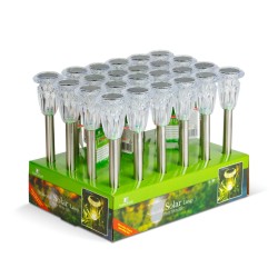 Zapichovacia solárna lampa – 1× teplá biela – chróm – 6 x 38,5 cm
