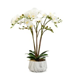 Umelá rastlina dekorácia - orchidea - biela - 58 cm