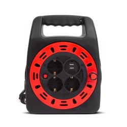 Káblový bubon s plastovým držiakom - 3 x 1,5 mm² + 2 x USB - 15 m