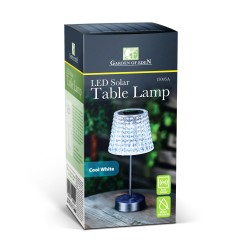 Chybný! Solárna stolová lampa – priehľadná – studená biela LED – plast – 26 x 12 cm