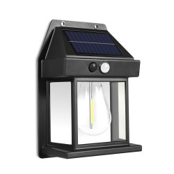 Solárna nástenná lampa s pohybovým senzorom – 1 filamentová LED – čierna – 12 x 6 x 17 cm