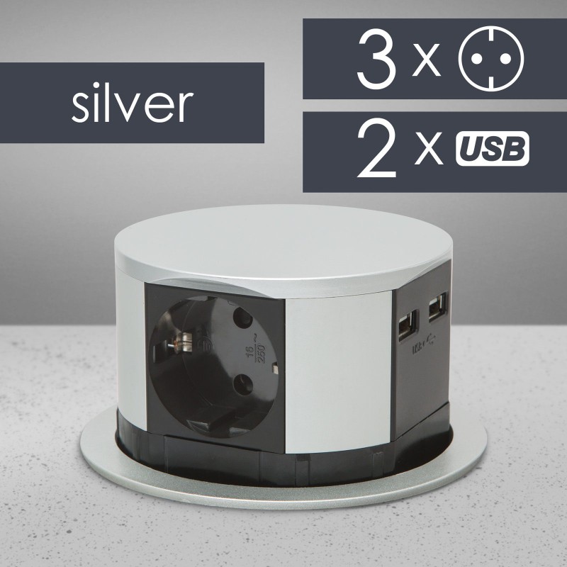 Predlžovačka skrytá - 3-itá + USB-A + Type-C