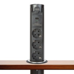 Skrytá predlžovačka so zabudovaným motorom "Touchcontrol" 3 zásuvky + USB + Type-C - čierna