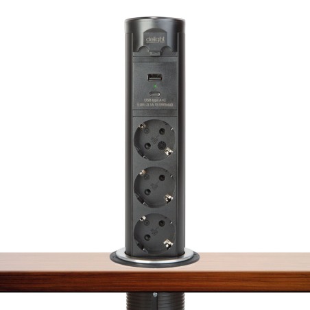 Skrytá predlžovačka so zabudovaným motorom "Touchcontrol" 3 zásuvky + USB + Type-C - čierna
