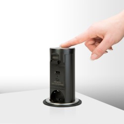 Skrytá predlžovačka so zabudovaným motorom "Touchcontrol" 3 zásuvky + USB + Type-C - čierna